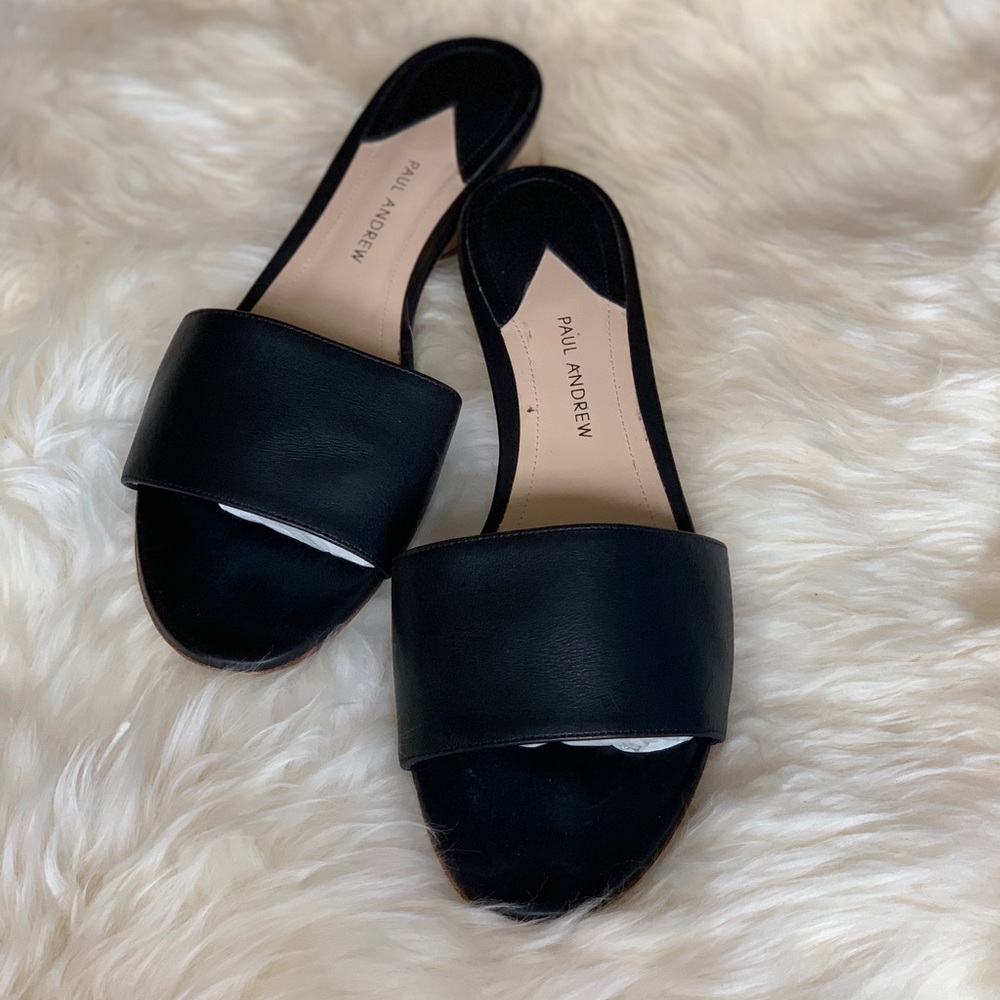 Black Leather Slides by Paul Andrew